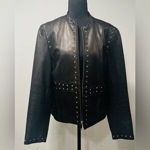 Nine West Black Leather Bomber Jacket
